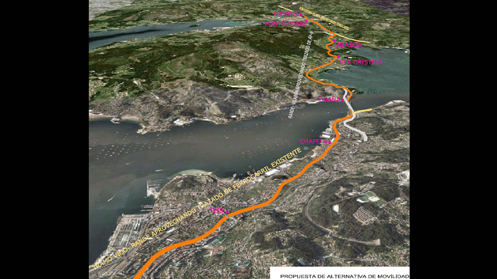 2010<br/>Proposta de alternativa de mobilidade Vigo- Pontevedra mediante tren de cercanías aproveitando tramos de vías existentes.