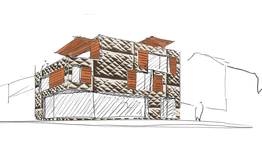 Propostas e proxecto dos arquitectos para edificio de dúas vivendas e local comercial en Villafranca de Ebro (Zaragoza)