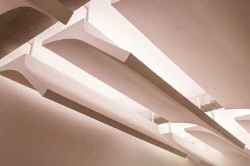 reforma-restaurante-arquitecto-moana-luz-difusa-techo-lamas-colgadas-hojas-suspendidas-pradoviejo